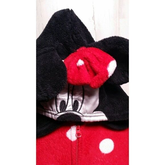 Disney Minnie Mouse Womens Pajamas Size Medium 8/10 Full Length Zip Up Hooded - Picture 2 of 6